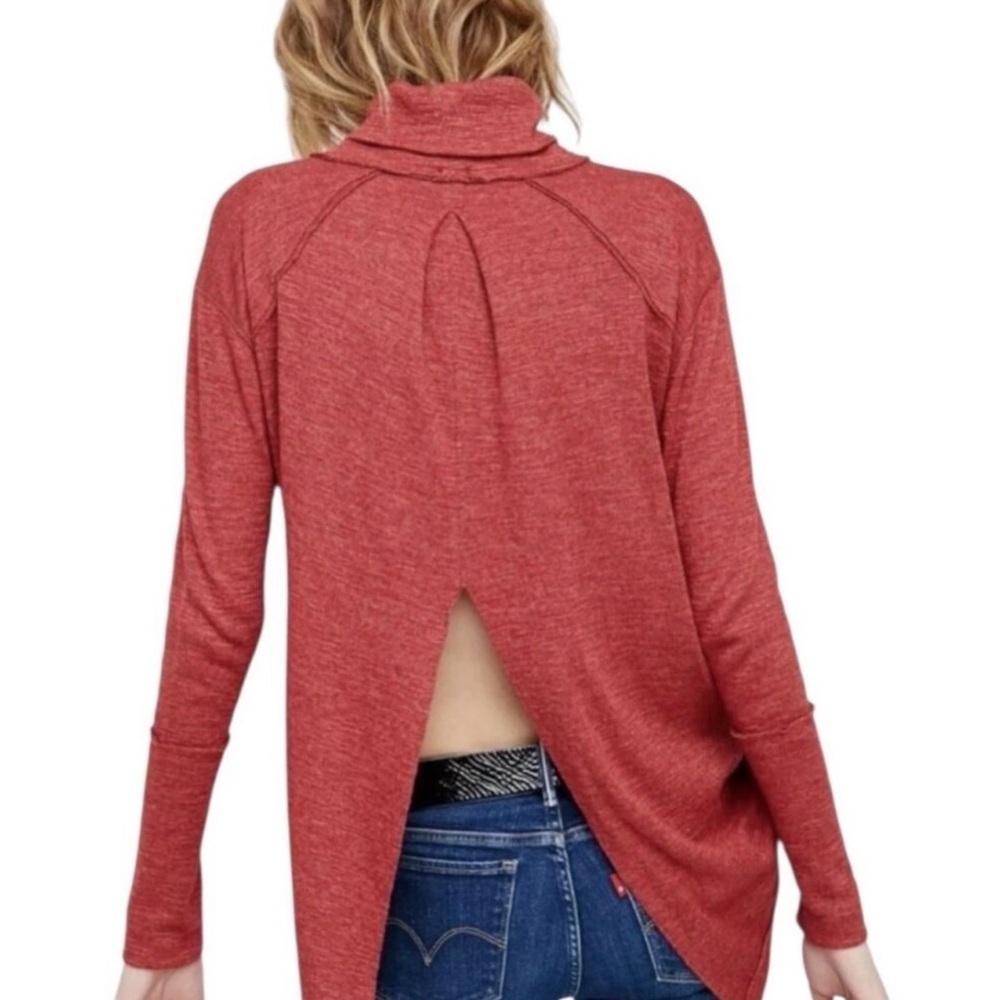 Free People WE THE FREE Gray Thermal Turtleneck Split Back Shirt Boho Size Small